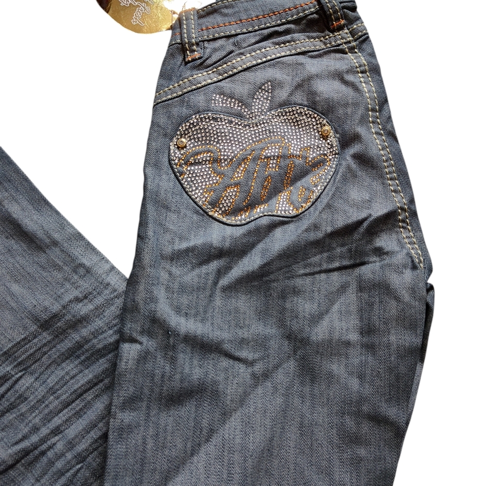 Apple Bottoms Y2K  Blue Jeans with Gold And Rhinstones Details Rare